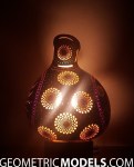 Sun gourd lamp with platonic solids – night view – side